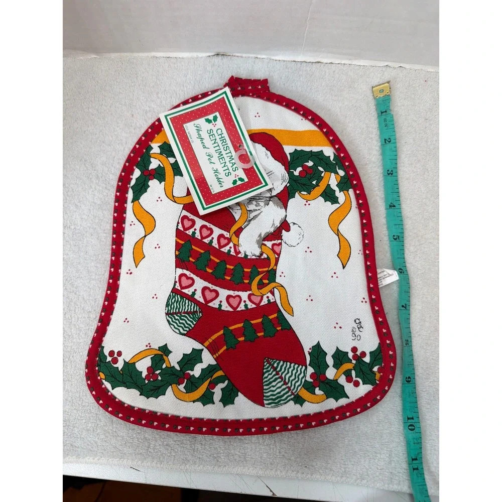 NWT VTG Cecil Saydah Co Christmas Bell Shaped Pot Holder Red Kitten Stocking